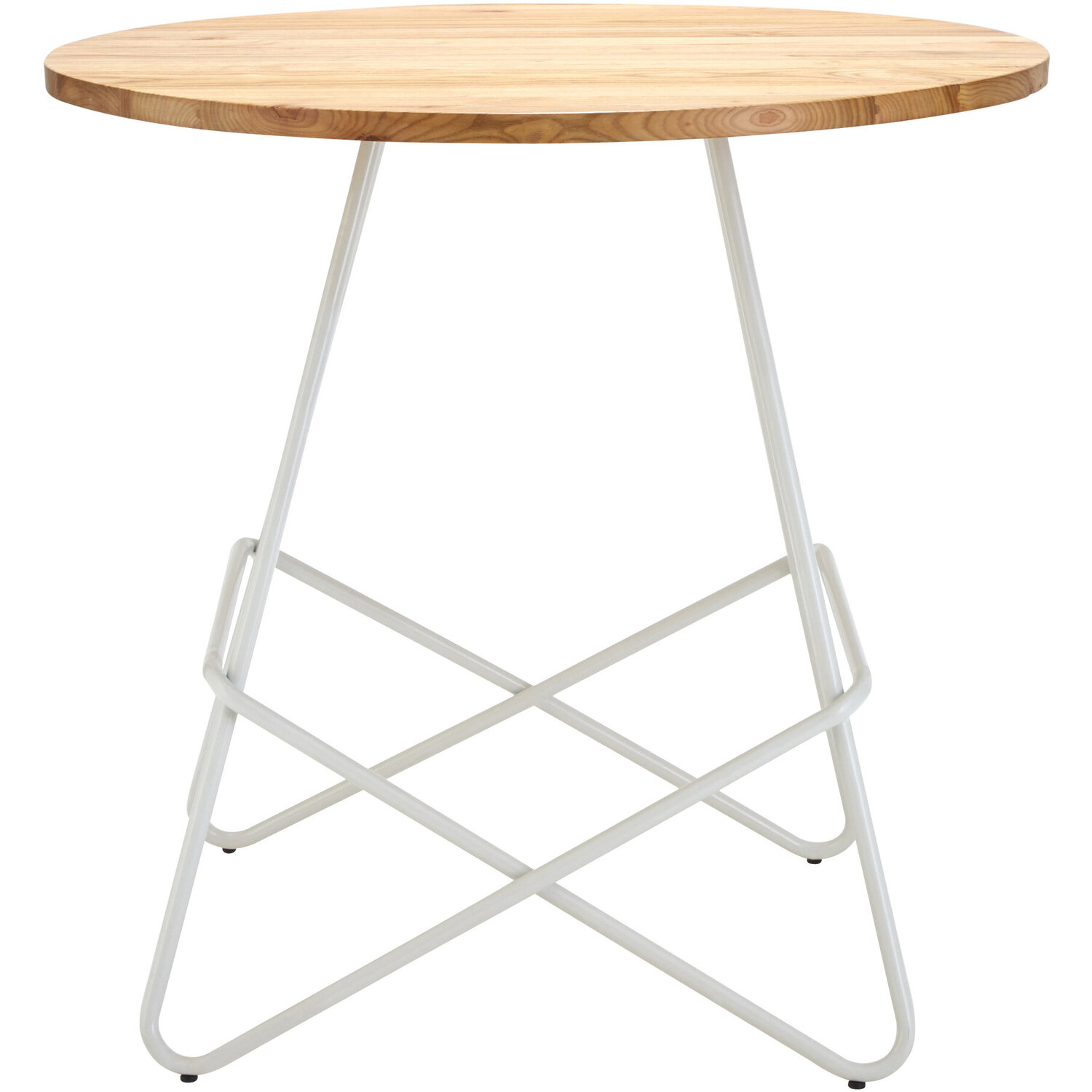 District White Metal and Elm Wood Round Dining Table - White