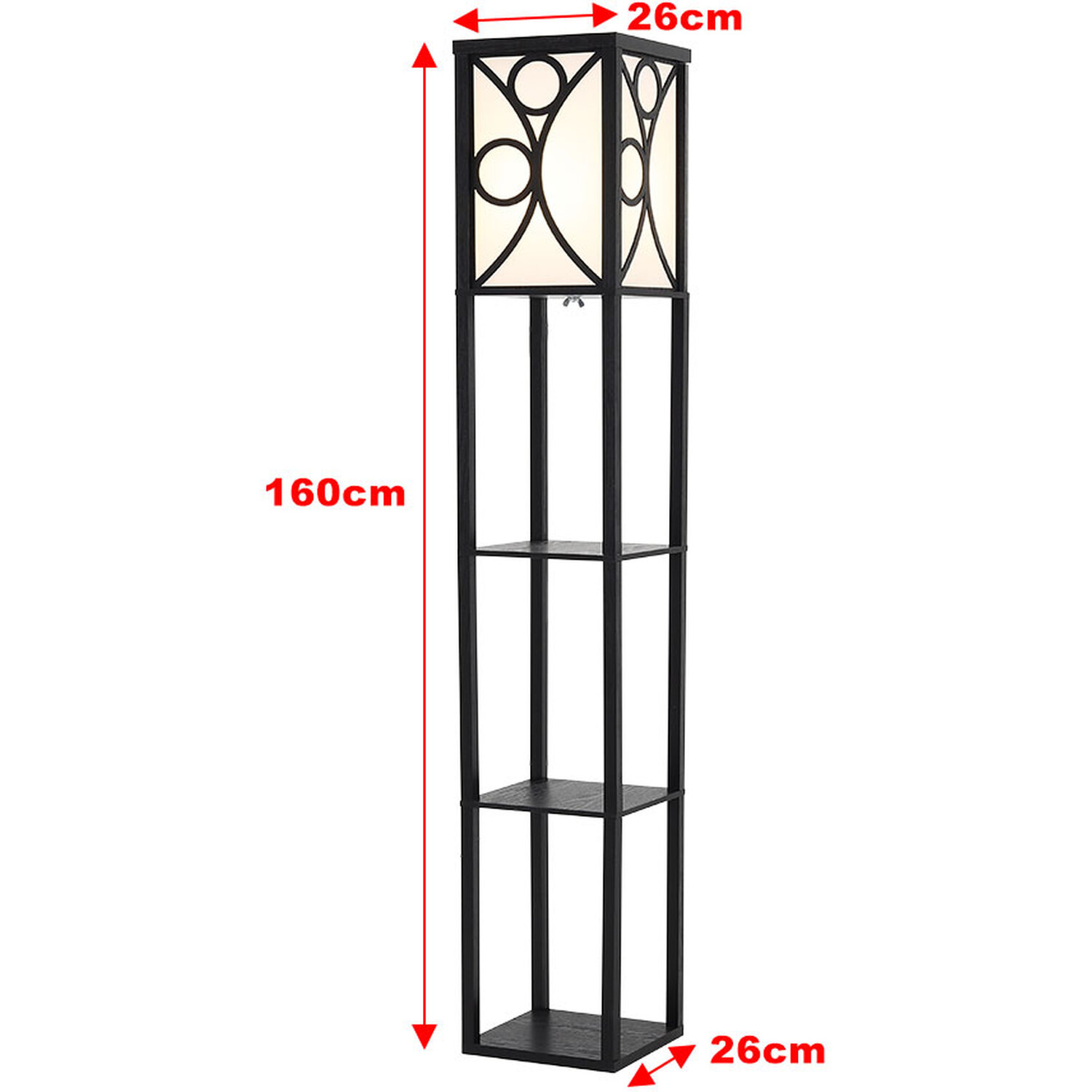 Elegant Wooden Standing Lamp With Shelves - Black