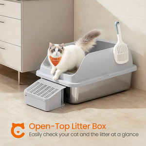Stainless Steel Cat Litter Box,High Sided Litter Tray with Open Top
