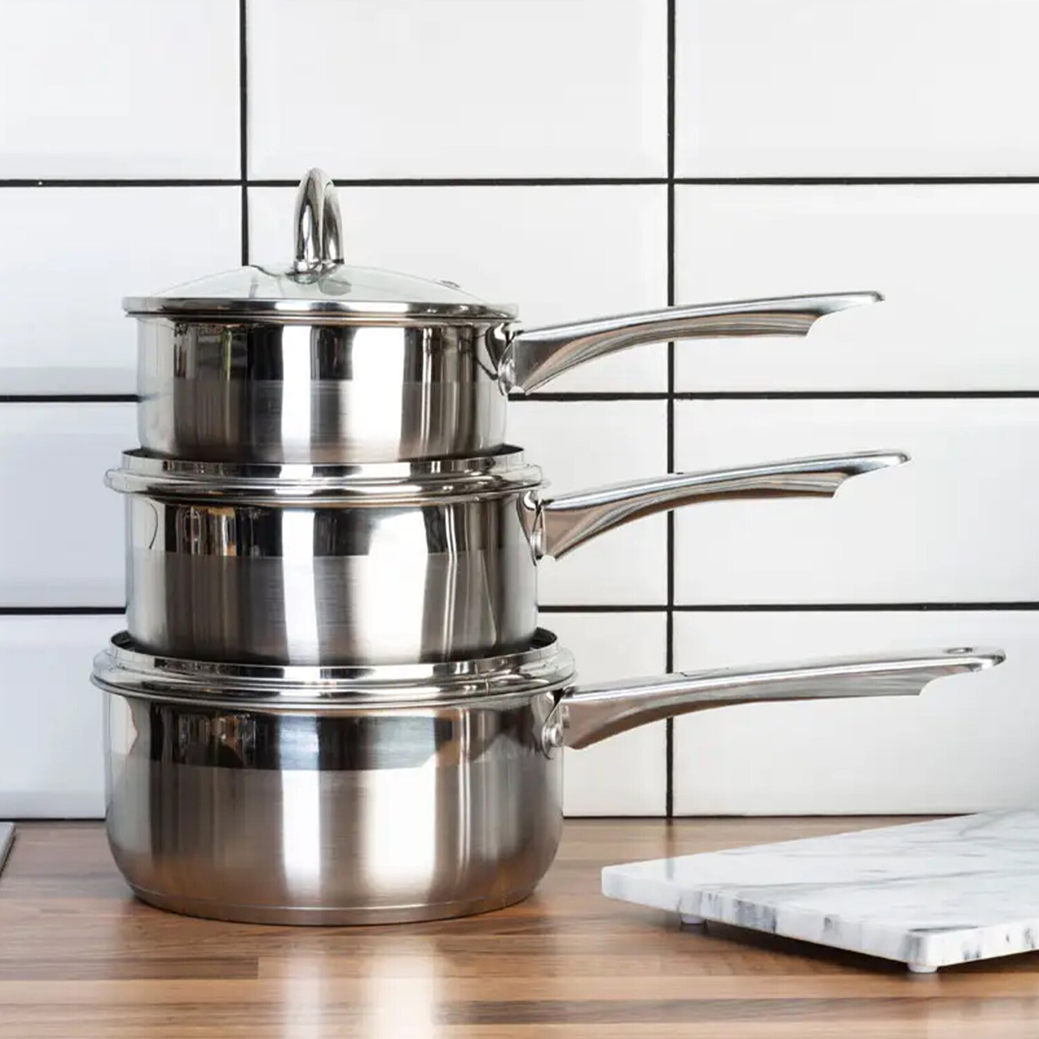 Crosse Set of 3 Stainless Steel Saucepan with Lids - Silver