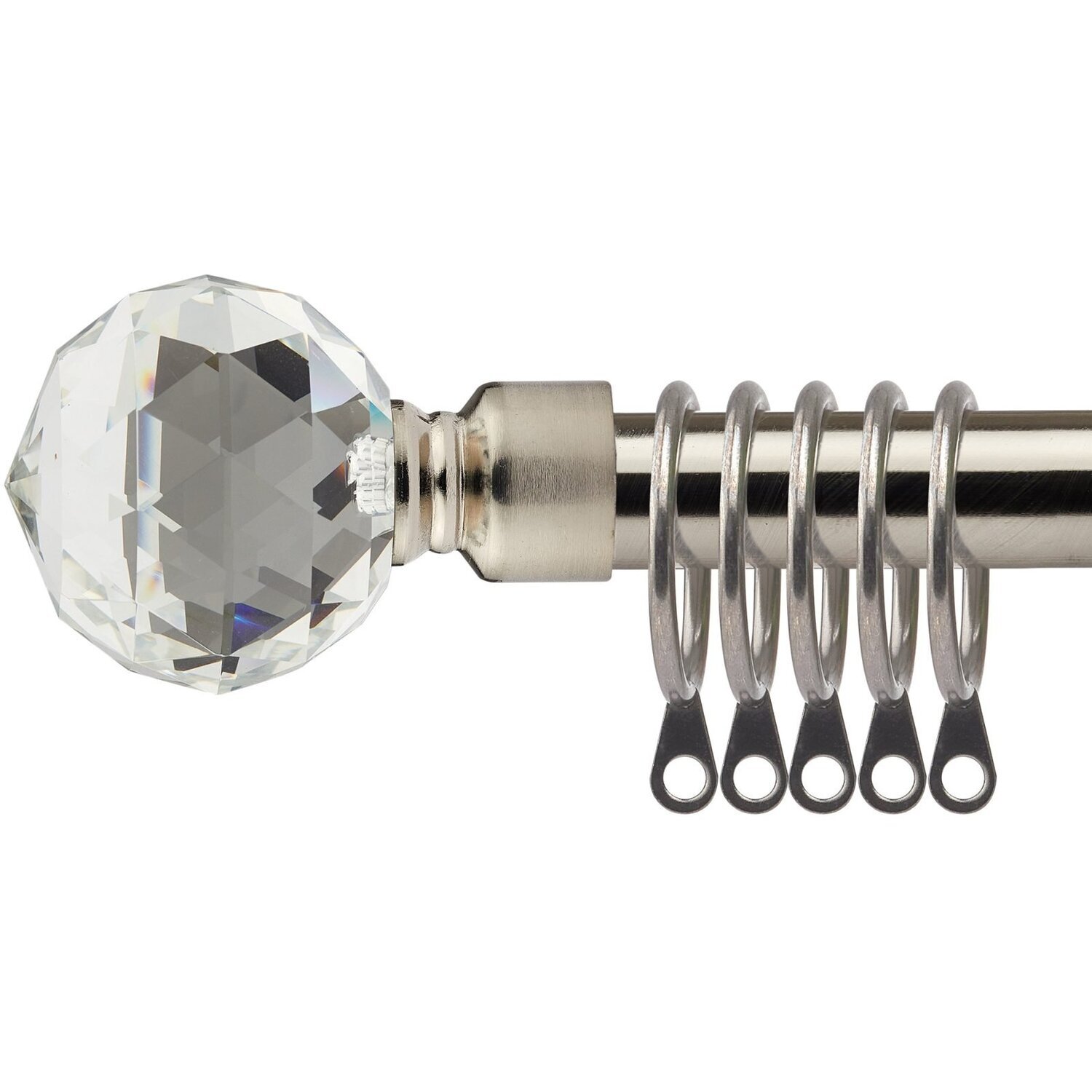 16-19mm Cristalla Extendable Durable Metal Curtain Pole Set - Brushed Silver / 160cm