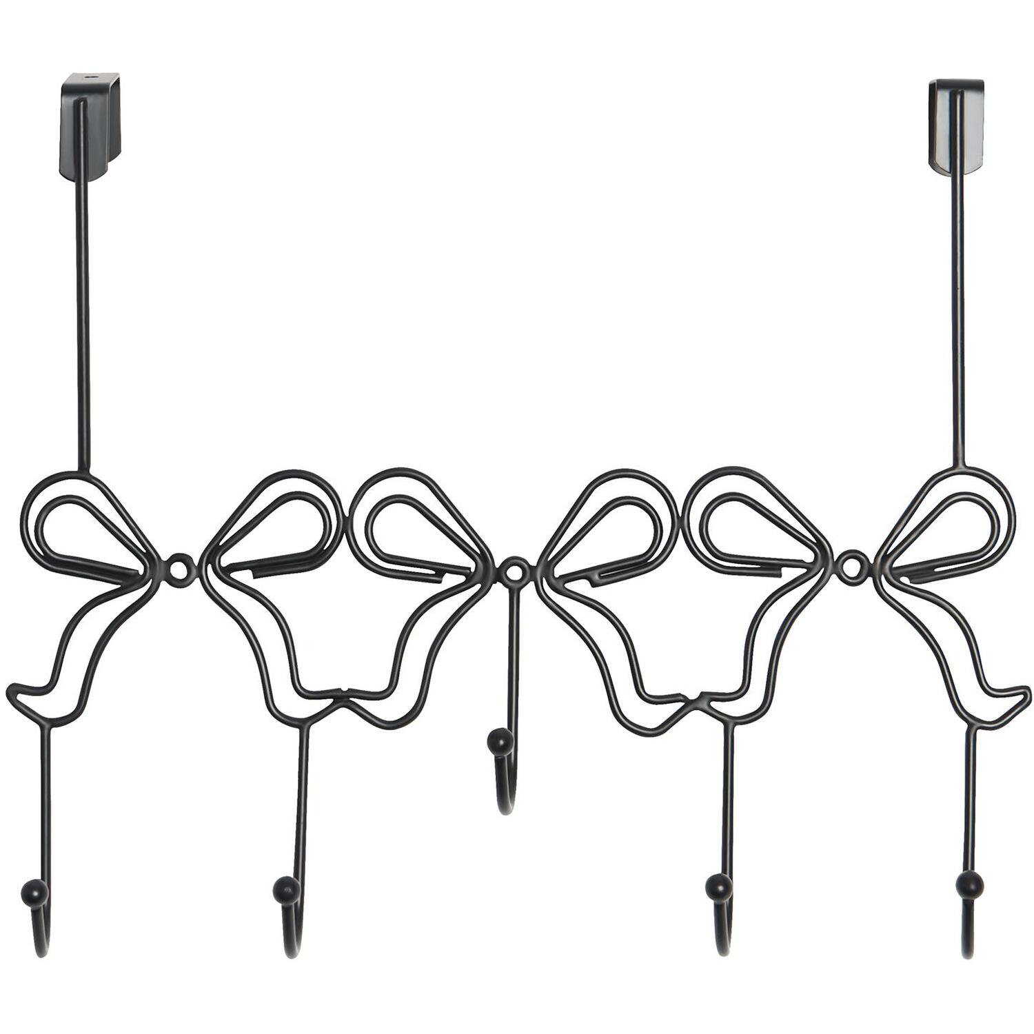 OHS Bows Over the Door Hook Hanger 5 Hooks Coats Towel Rack in Black