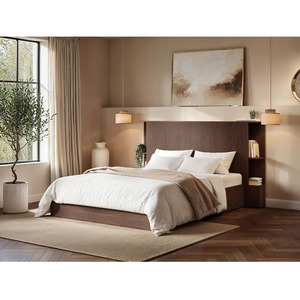 Zora Ottoman Bed with Headboard Shelves Walnut