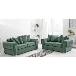 VERONA Plush Fabric 3 and 2 Seater Scatter Back Sofa (Olive Green)