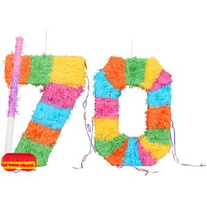 70th Birthday Pinata Set with Stick & Blindfold - Pink Stick