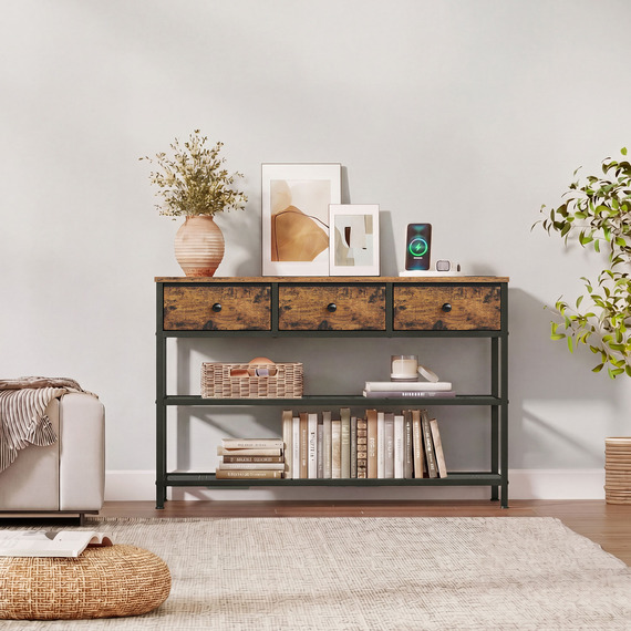 SONGMICS Console Table 3 Drawers Mesh Shelves,30 x 98.8 x 78.7 cm