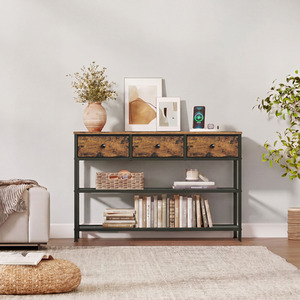 SONGMICS Console Table 3 Drawers Mesh Shelves,30 x 98.8 x 78.7 cm