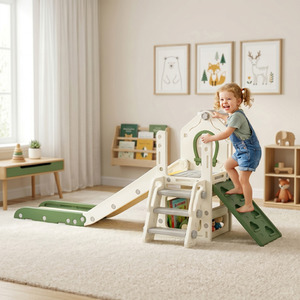 AIYAPLAY Foldable 5 in 1 Kids Slide with Climber and Basketball Hoop