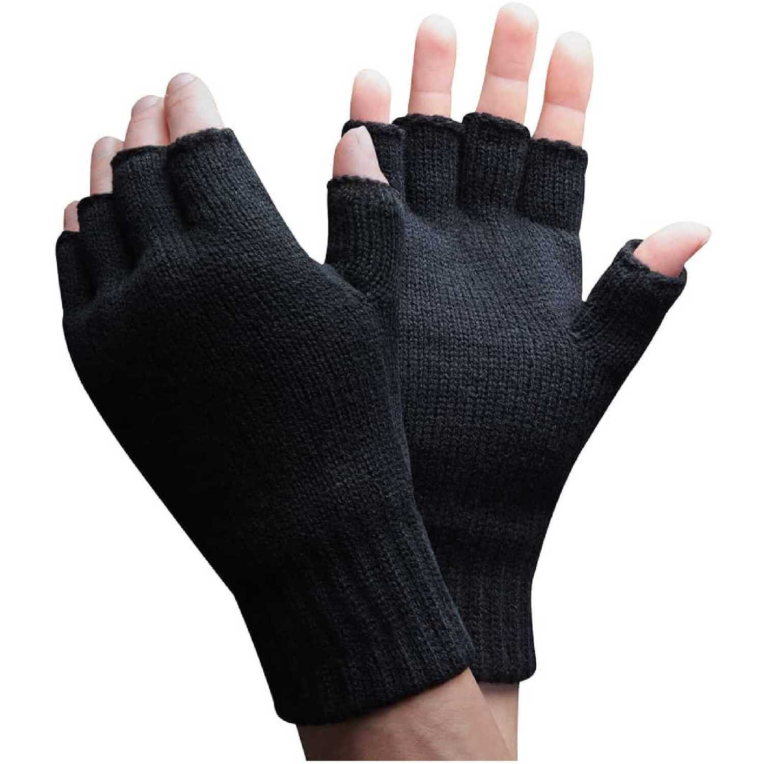 Thinsulate Mens 3M Thermal Insulated Black Fingerless Gloves - Black / M-L