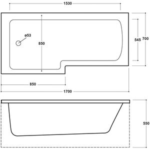 L Square Shower Bath RH 1700x850x700x585