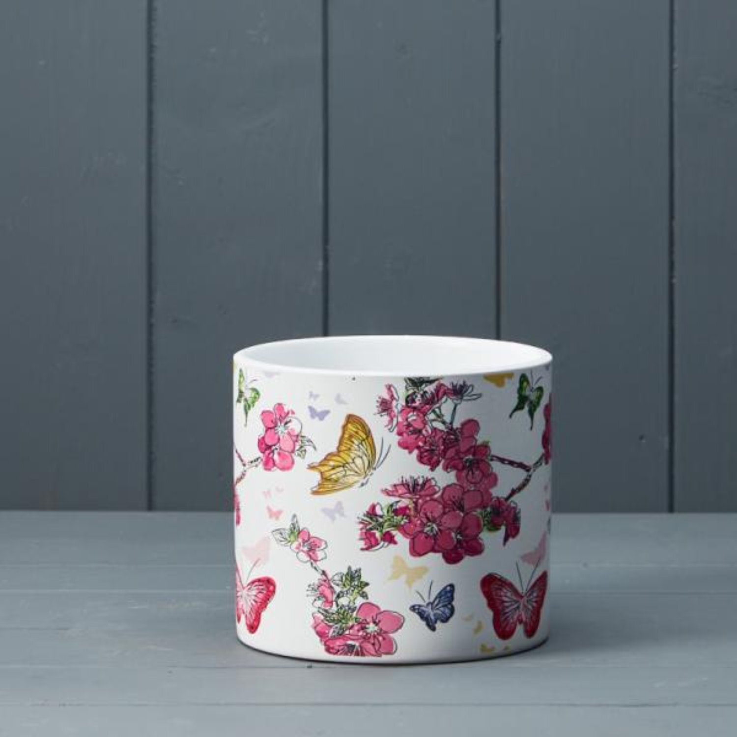 Kdmd Unisex Multicolor White & Pink Delicate Floral Butterfly Pot - Image 2