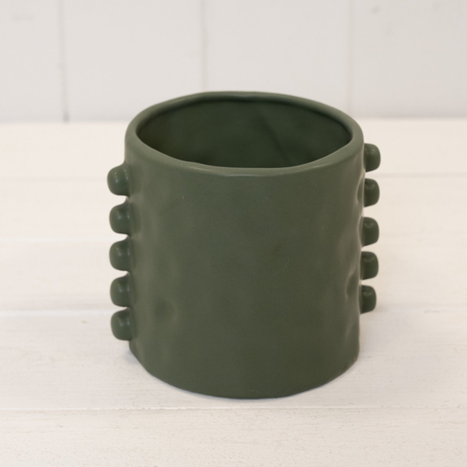 Dimpled Olive Green Planter with Bobbins - Olive