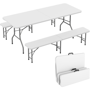 MCC Direct 6FT Folding Table & Bench Set - Heavy Duty Camping and Garden Event Table