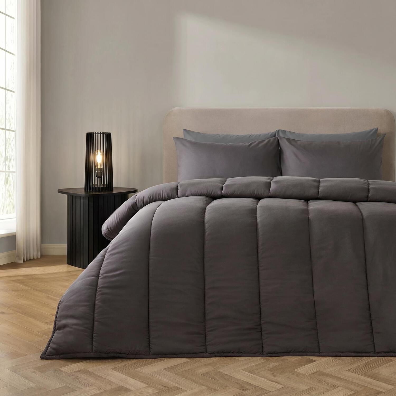 Ohs Coverless 10.5 Tog Soft Duvet Set - Charcoal / Polyester, Microfibre / Single / 1.55Kg