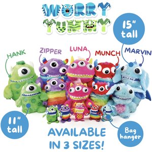 Kids Worry Yummy Monster Clip-On Keyring Bag Charm Pram Pack of 5 Multicoloured Plush Toy Set