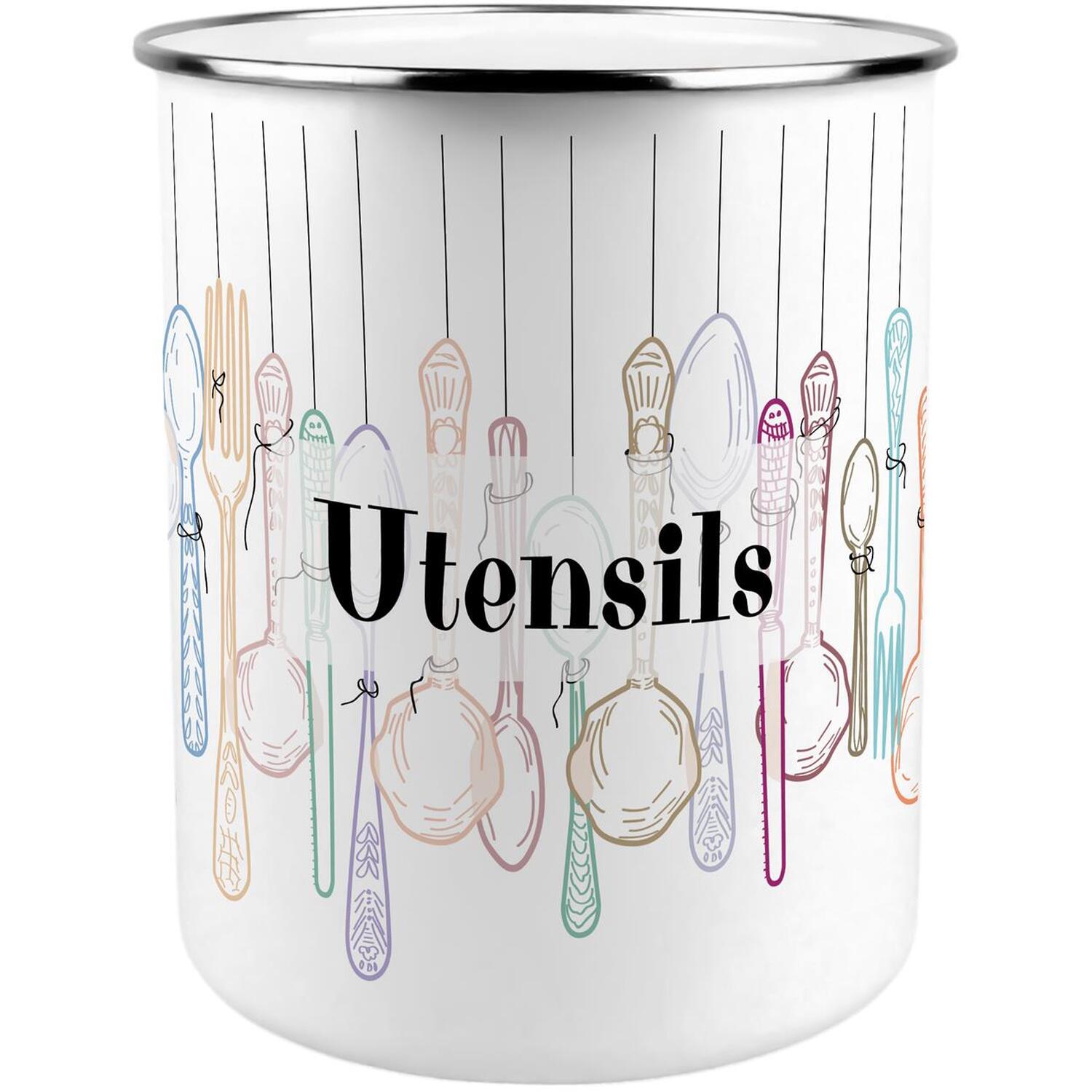 Vintage Cutlery Utensil Pot - Enamel XL Kitchen Utensil Organiser Decor Gift - Image 2
