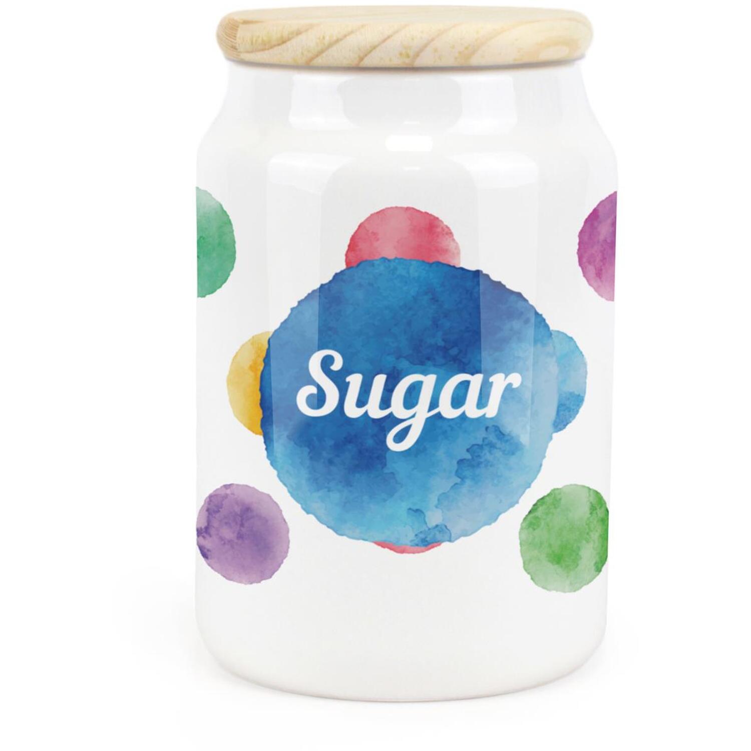 B&Q - Polka Dots Ceramic Sugar Storage Canister Multicoloured Spotty GiftKitchen Food Storage Container & Wooden Lid 600Ml - Image 2