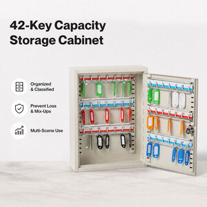 Key Lock Box Key Safe Cabinet 42-Key Wall Mount Safe Steel White