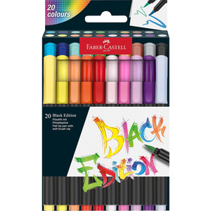 Pack of 20 Faber-Castell Colouring Felt Tip Pens Black Edition