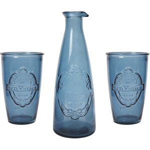 Dexam Sintra Recycled Glass Caraffe and 2 Tumblers - Ink Blue