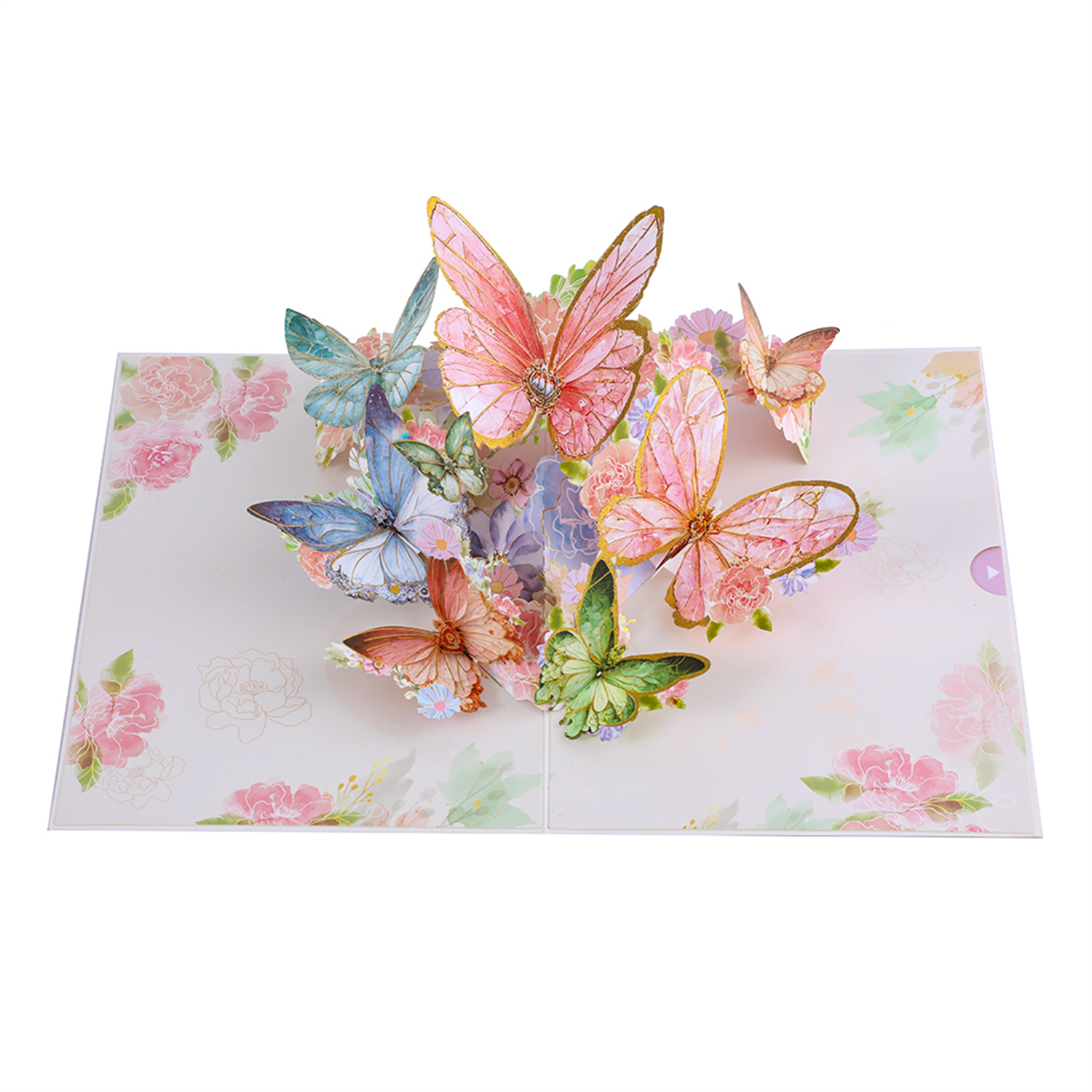  - Peach Butterfly And Flowers 3D Pop Up Greeting Card - Image 3