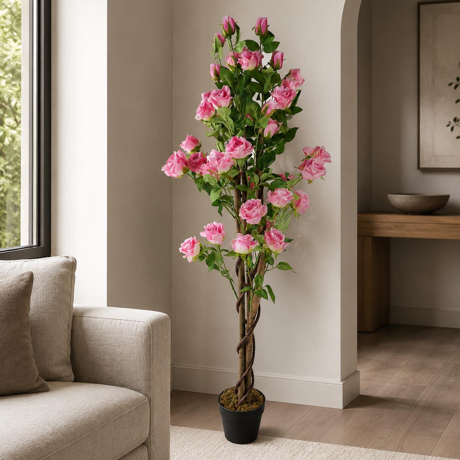 B&Q -  150Cm Artificial Pink Rose Tree Premium - Image 3
