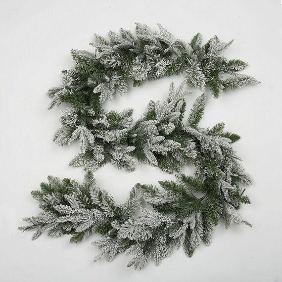 Shatchi 2m Artificial Christmas Garland White Snow-Flocked Spruce Pine