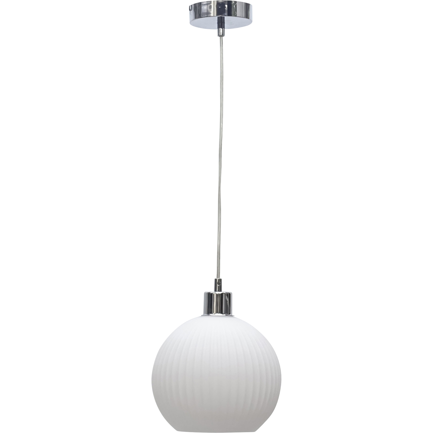 Firstchoicelighting Chrome & White Betchley - White Ribbed Glass Globe With Chrome Pendant Fitting - Image 2