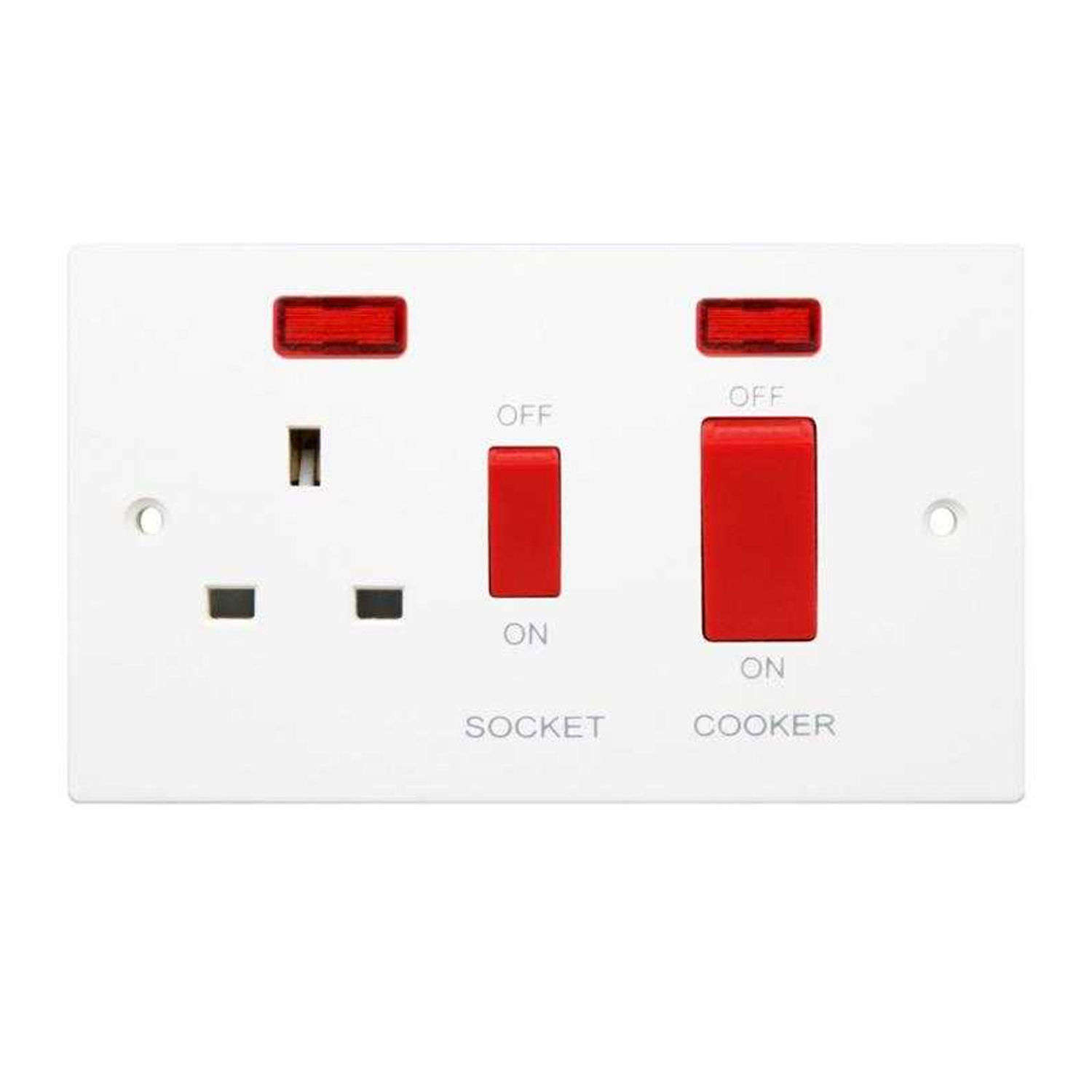 Securlec Square Cooker Switch & Socket (Uk Plug) - White