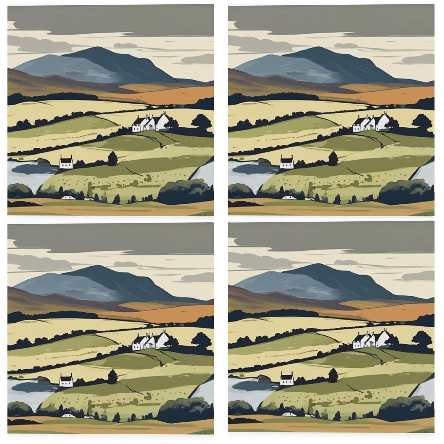 Purely Home Scottish Highlands Coaster Set - Scotland Themed Set Of 4 Ceramic Square Coasters - Green