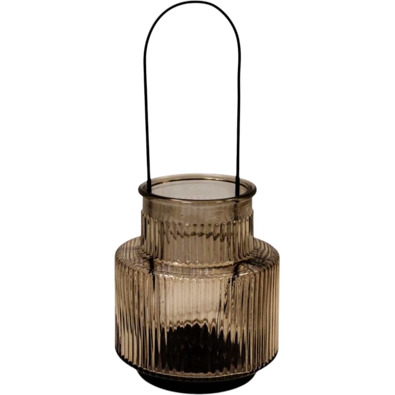Four Candle Smokey Brown Large Glass Candle Holder with Handle - Brown