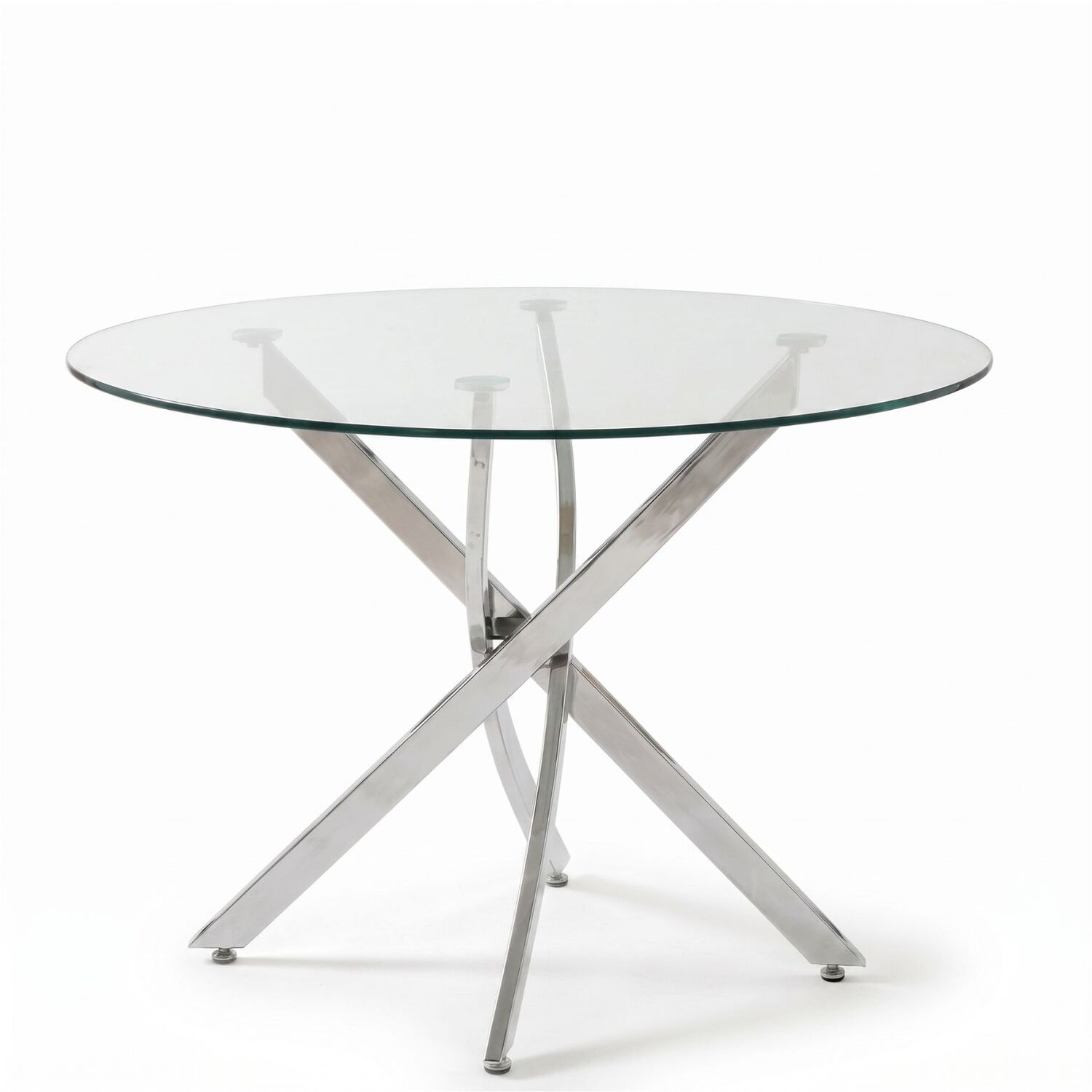 Oira Homes Modern Round Glass Dining Table Kitchen Dining Table With Chrome Effect Metal Legs - Clear