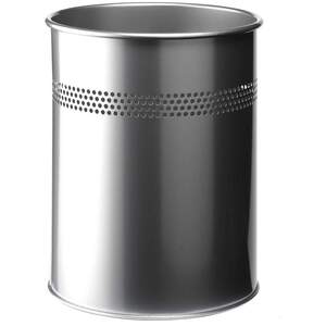 Round Steel Waste Bin - 30mm Perforated Ring - 15L - Silver