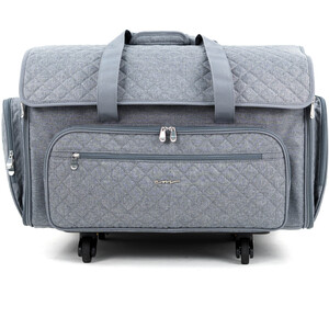 Everything Mary XXL 4 Wheel Collapsible Rolling Sewing Machine Storage Case, Grey Quilted