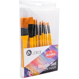 Acrylic Nylon Hair Brush Set - Gold / 10 Piece