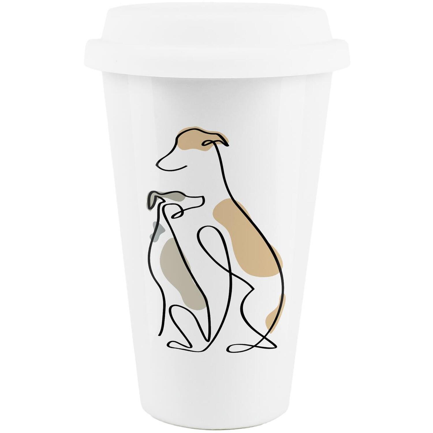 B&Q - Whippet Ceramic Travel MugLine Drawing Artwork DesignDog Owner Reusable Silicone Lid Double-Walled Insulated Drinks Gift Mug - Image 2