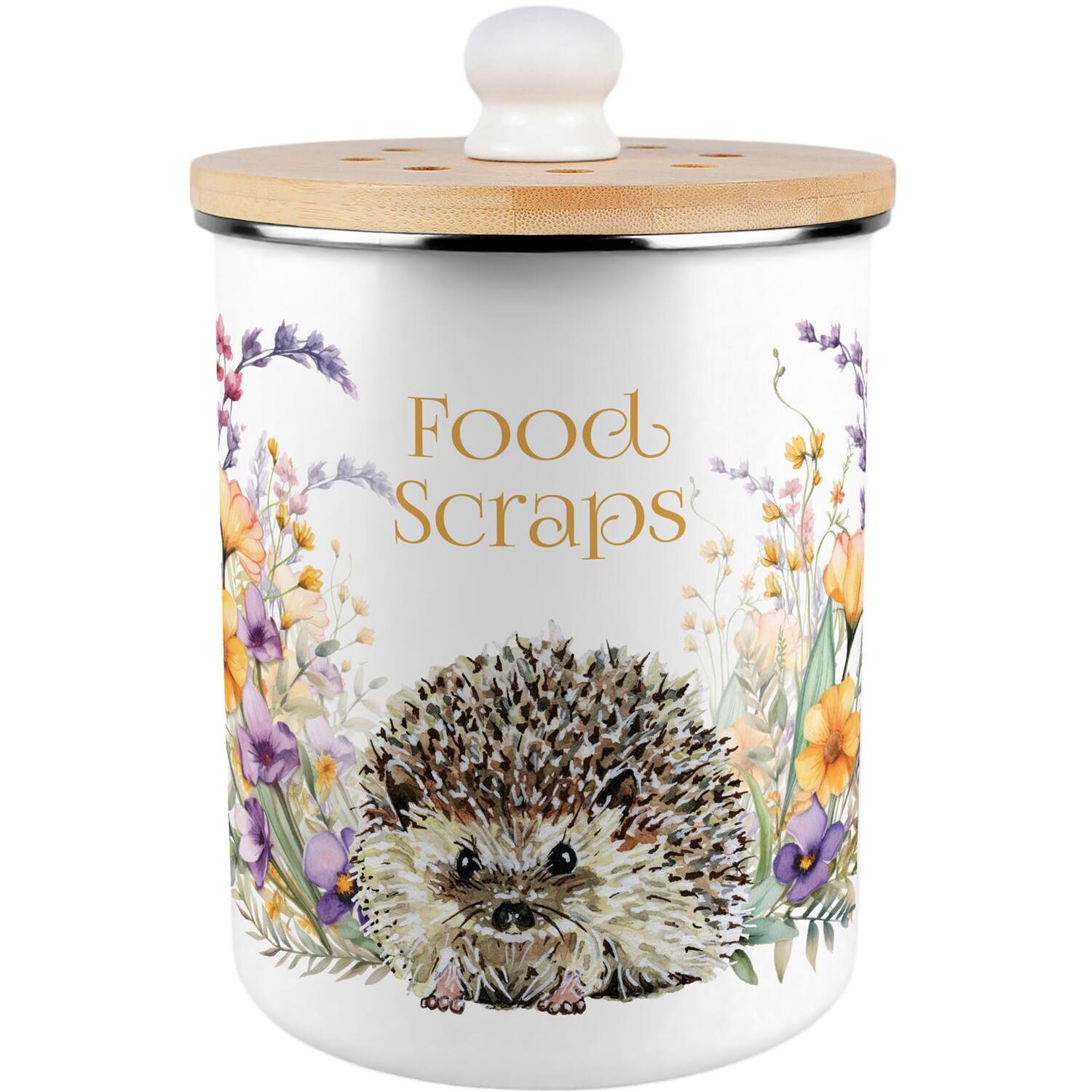 Floral Hedgehog Food Scraps Caddy - Decorative Kitchen Compost Bin, 2L - Image 2