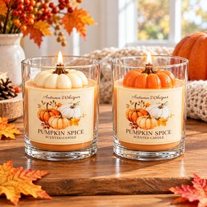 set of 2 3d pumpkin candles
