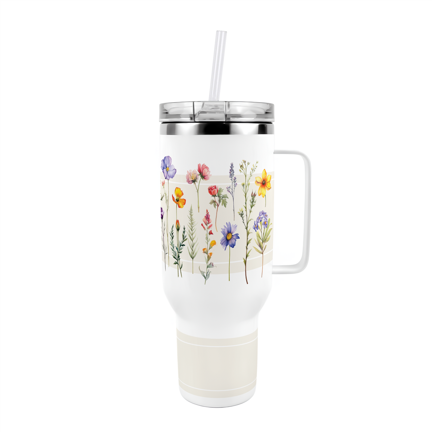 B&Q -  Wildflowers40Oz Stainless Steel Xl Travel Cup With Straw And Lid - Image 3