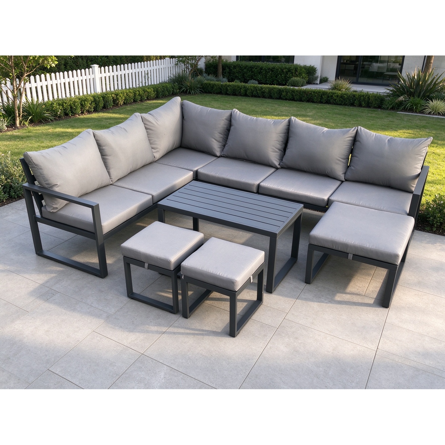 B&Q - Aluminum 9 Seater Outdoor Lounge Corner Sofa Set Garden Furniture Sets With Oblong Coffee Table 3 Footstools - Image 2