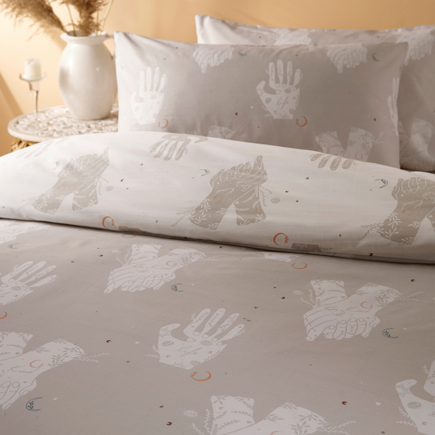 Printed Positivity Duvet Cover Set - Grey Double