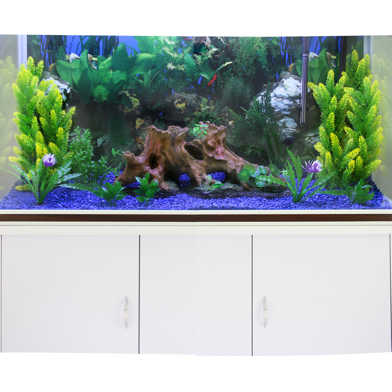 Monstershop White Aquarium Fish Tank And Cabinet With Complete Starter Kit - Blue
