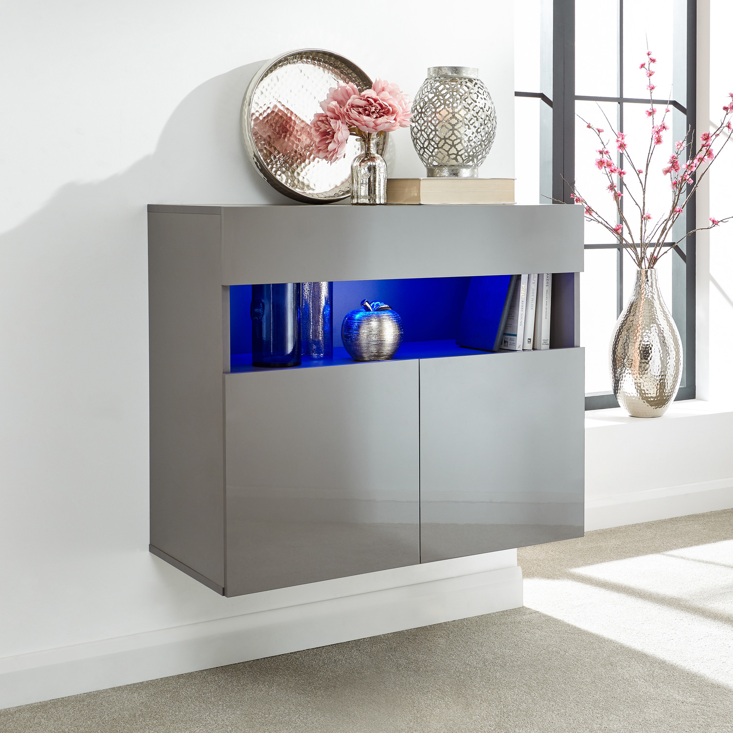 GFW - Galicia Wall Mounted Sideboard with LED - Grey thumbnail