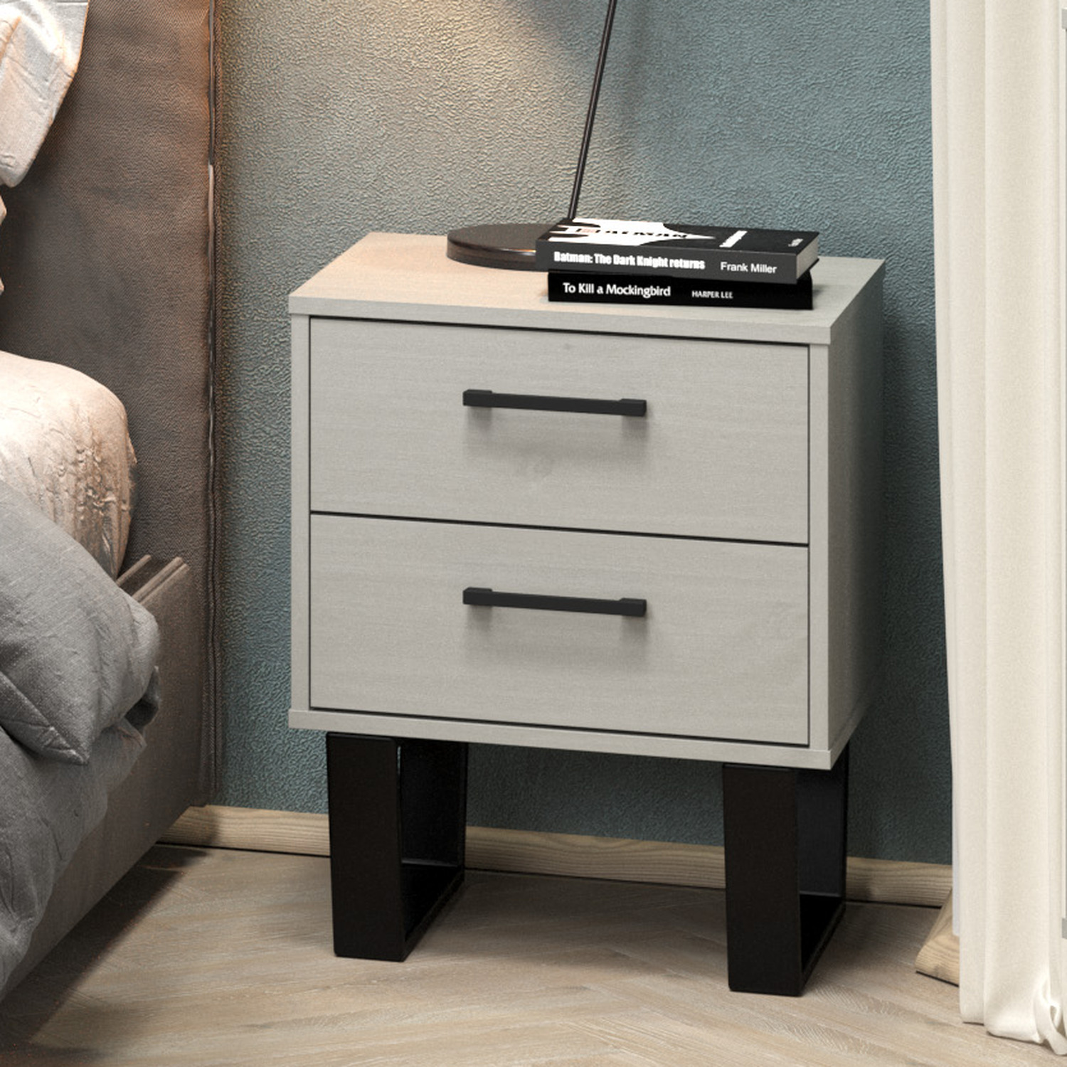 Core Products Texas Bedside Cabinet - Pine - Grey - 2 Drawer - Image 4