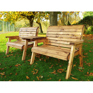 Brown Hand Made 4 Seater Chunky Rustic Wooden Furniture Set 2 Benches, Straight Tray shot 1491192