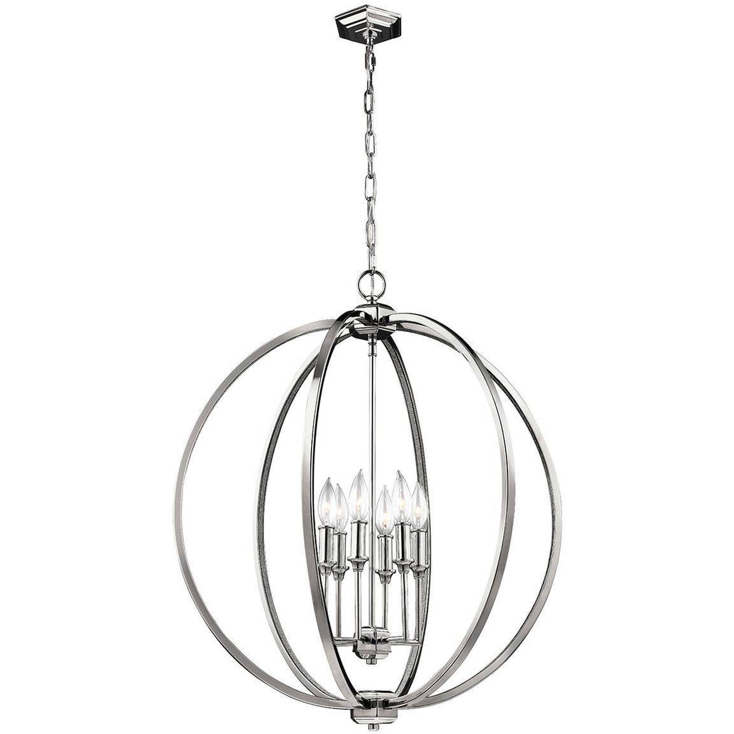 Corinne 6 Light Spherical Ceiling Pendant Polished Nickel, E14 - Polished Nickel