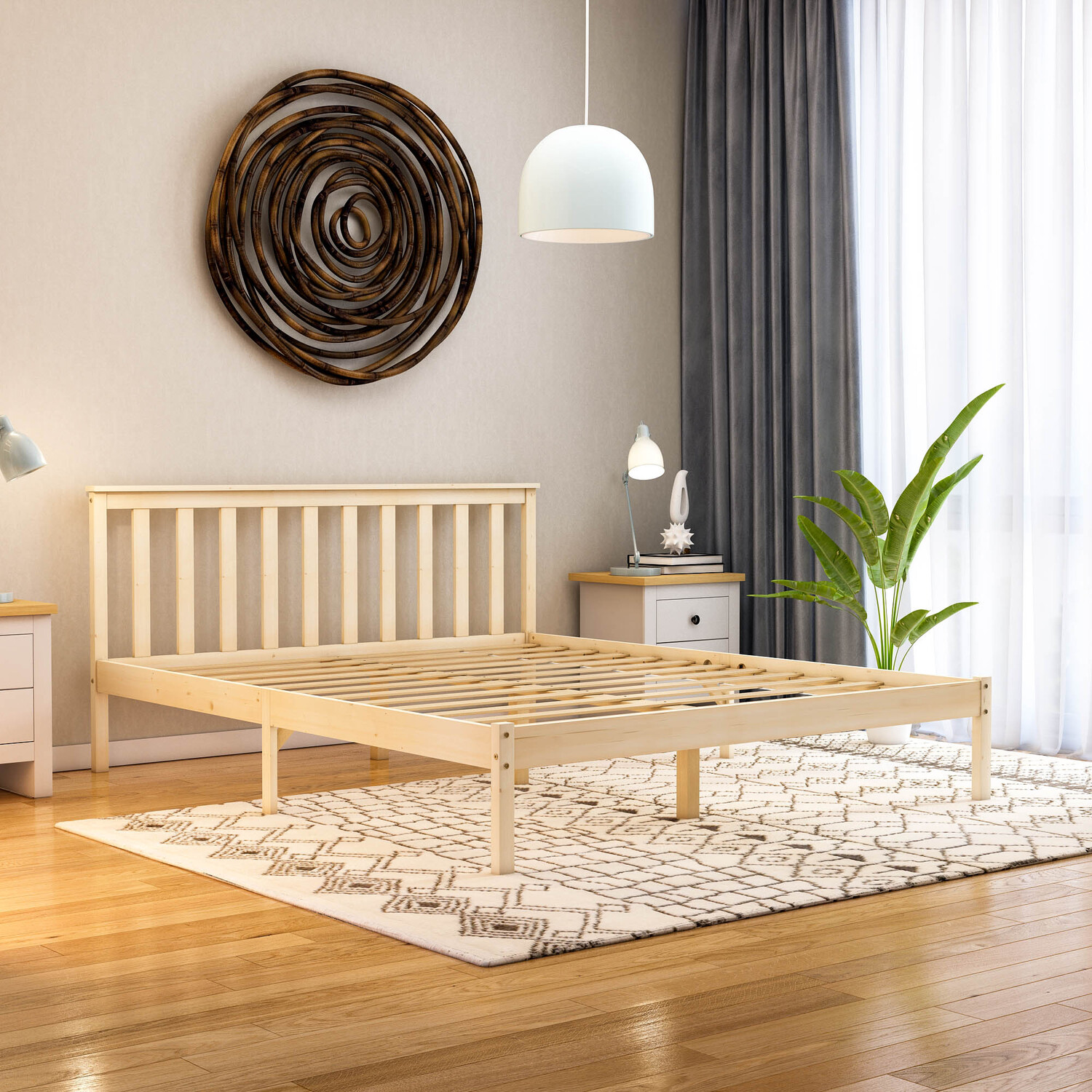 Milan Wooden Low Foot End Bed - Pine / King