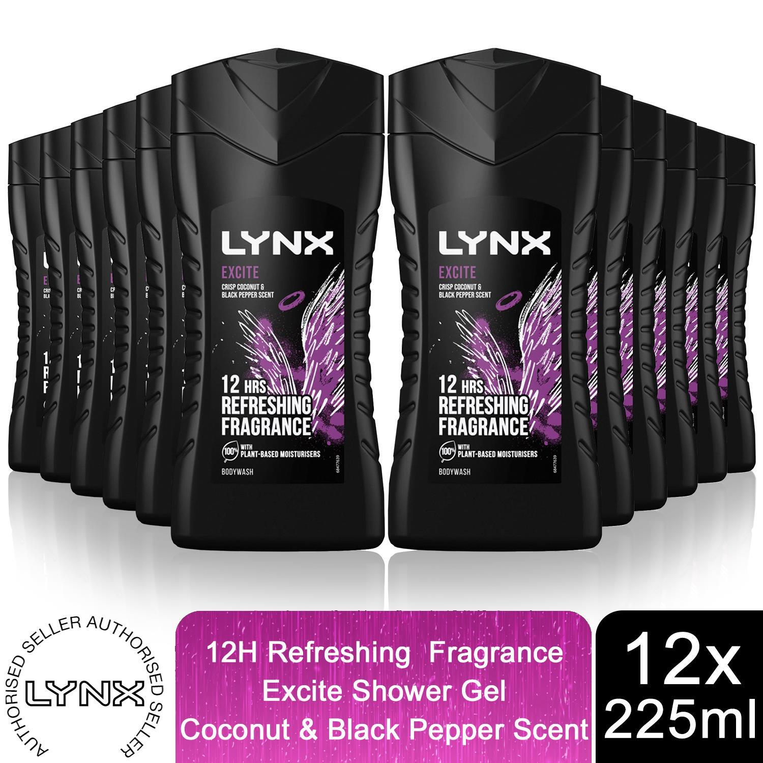 Lynx Excite 12-H Refreshing Fragrance Shower Gel Body Wash for Men, 225ml - Purple
