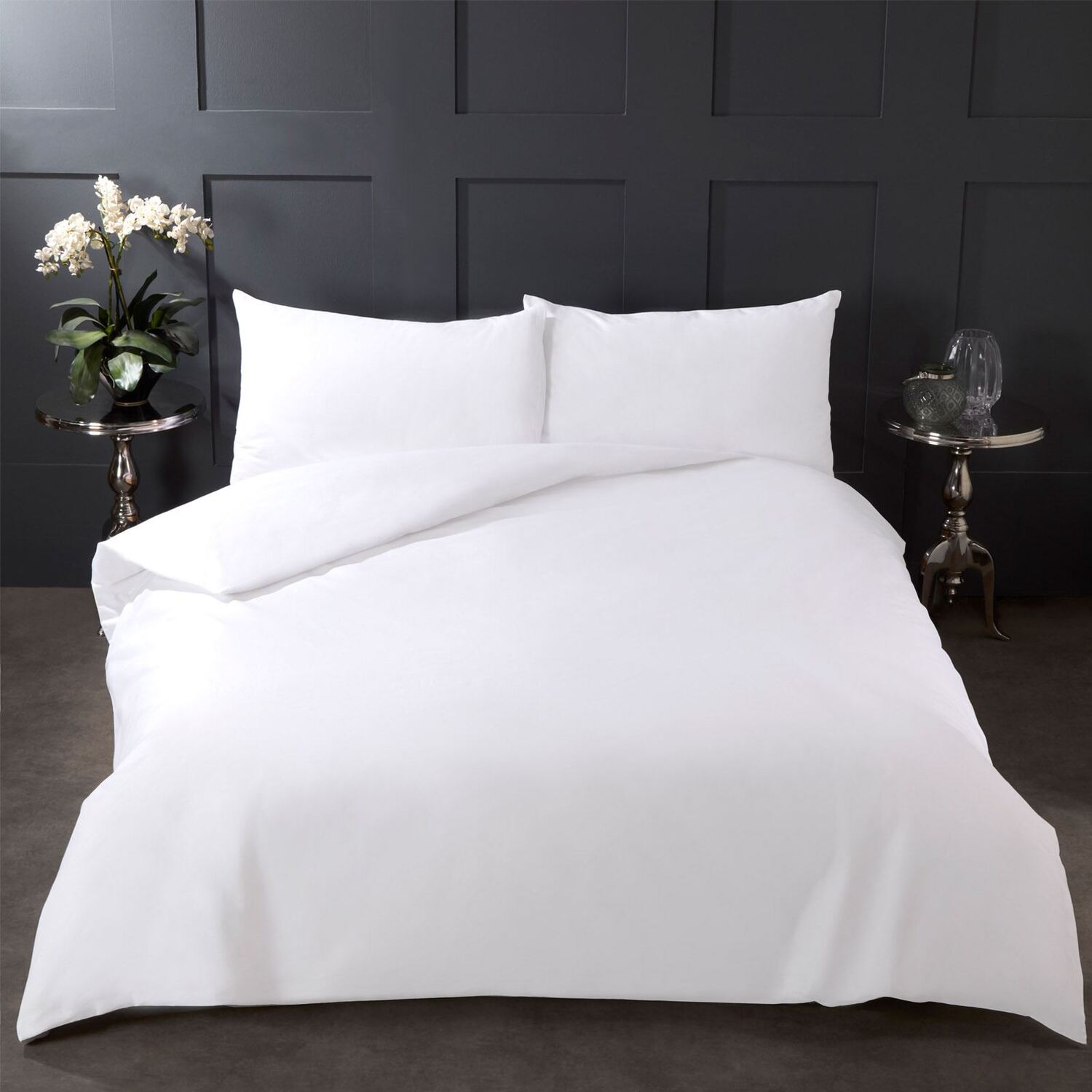 OHS 100% Cotton Duvet Cover with Pillow Case Bedding Set in White | Size: Double