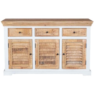 Solid Mango Wood Large Sideboard 3 Doors 3 Drawers  White